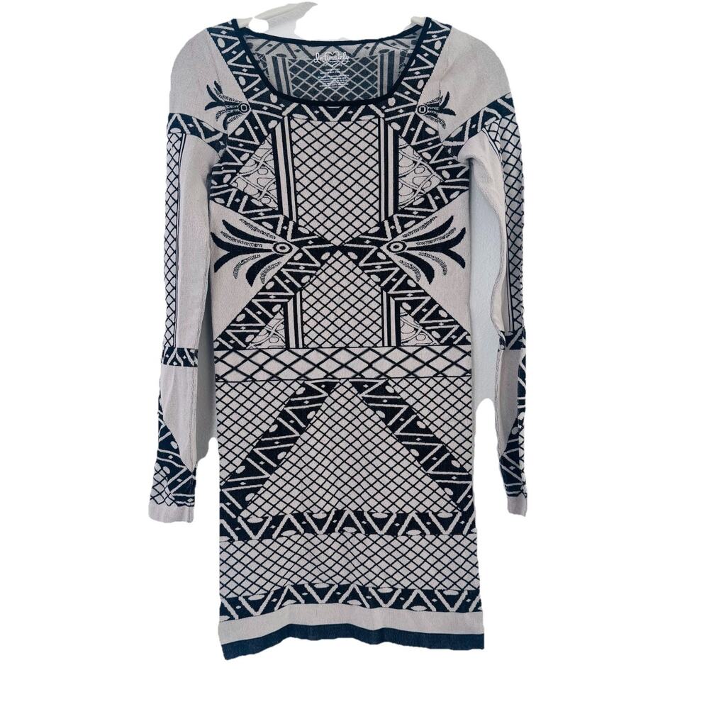 Free People Intimately Dress M/L Black Ivory Bodycon Stretch Long Sleeve Boho